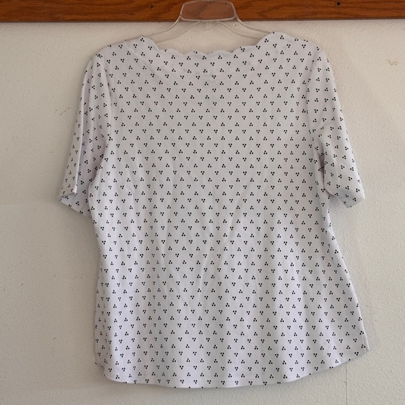 Croft and Barrow white and black dot print scalloped boat neckline, size PL - Picture 5 of 8